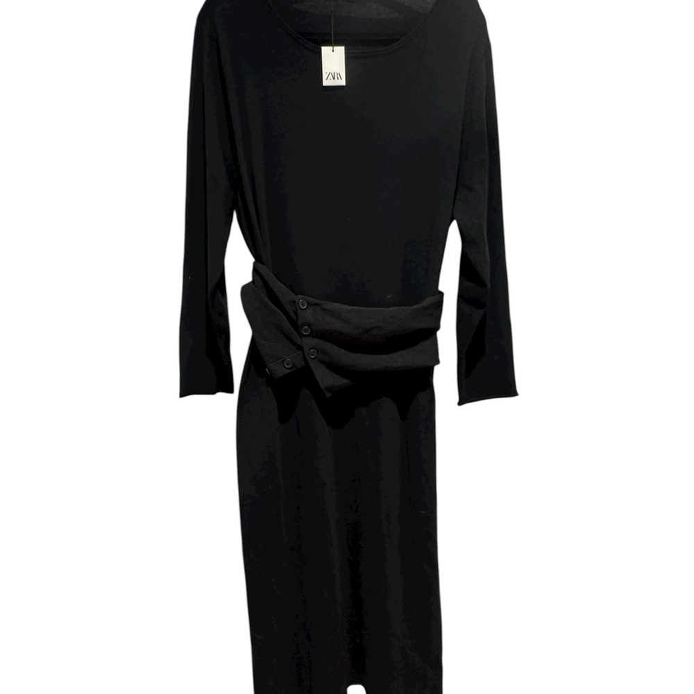 Zara Black Knit Women's Dress with belt detail.  New!